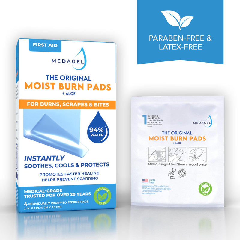 The Original Moist Burn Pad - Hydrogel Healing Pads, Soothing & Moist Skin Care Patch for Burns & Wounds, 2” x 3” Dressing 2x3