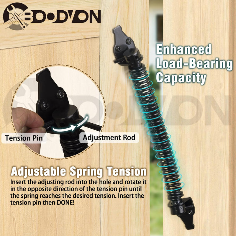 14" Gate Spring Self Closing Heavy Duty Door Springs to Close Door, Adjustable Tensioner Automatic Gate Closure, Gate Spring for Wooden Gate, Vinyl Fence, Steel Door(Black, 2 Pack) 14 Inch