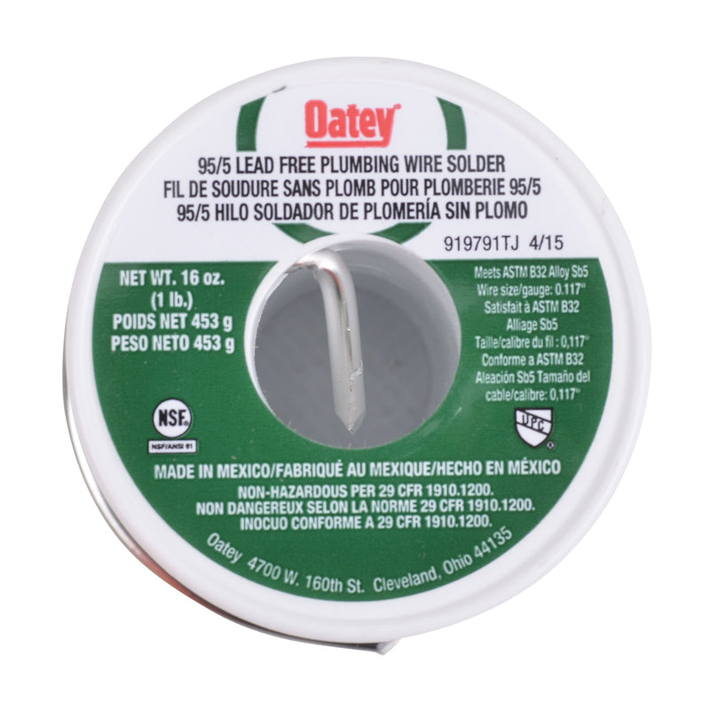 Oatey 22018 Lead-Free Plumbing Solder Wire, 0.117 in Diameter, 1 lb Roll, 95/5 Tin Antimony Alloy