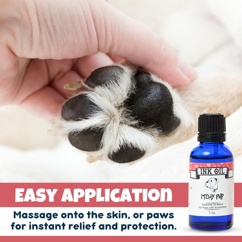 Ink Oil Itchy Pup | Itch Relief Supplement for Dogs | Calms & Soothes Rashes, Dry Skin & Insect Bite | 100% Natural Liquid Drop Pet Health Skin Care | Fast Skin Relief Therapeutic Essential Oil - 1 oz - PawsPlanet Australia