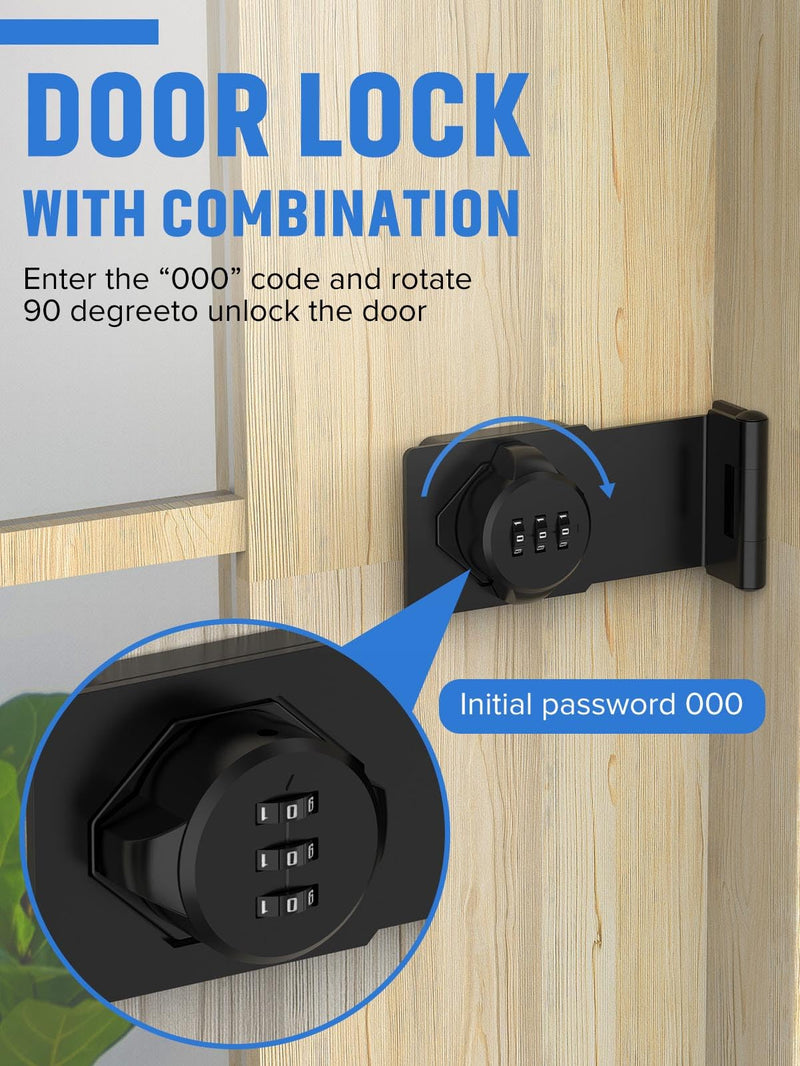 Cabinet Password Hasp Locks, 90 Degree Barn Door Lock, Household Security Combination Latch Lock for Locker, Fence, Bathroom, Outdoor, Garden (Black-2PCS) Black-2PCS