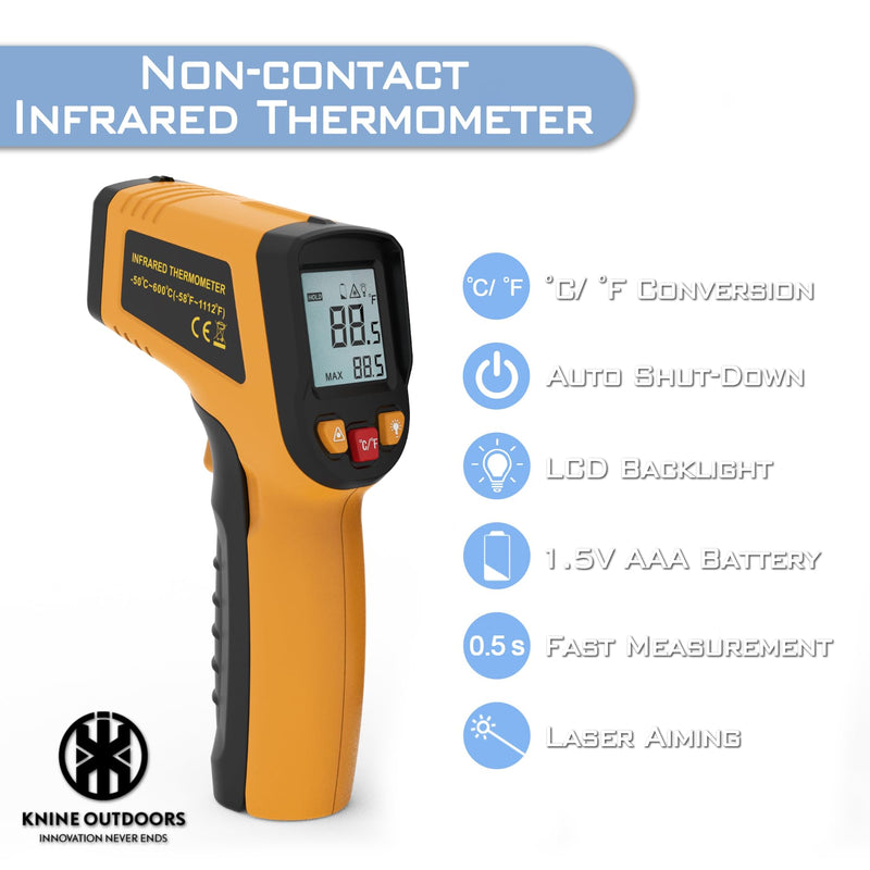 KNINE OUTDOORS Infrared Thermometer Laser Temperature Gun, -58℉ to 1112℉, Single Laser Targeting, Distance to Spot Ratio 12:1, for Cooking, Oven and Meat