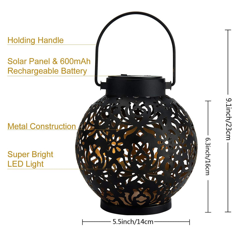 2 Pack Outdoor Solar Hanging Lantern Lights Decorative Christmas Light for Garden Patio Courtyard Lawn and Tabletop. Unique Gifts for Women Gardening. Black