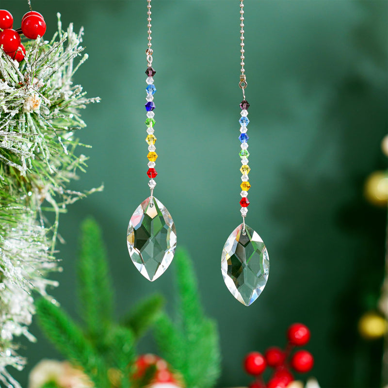 Crystal Ceiling Fan Pull Chains Chakra Hanging Pendants Prism Suncatcher, Pack of 2 (50mm Horse Eye) 38mm Horse Eye
