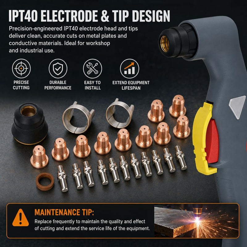 24Pcs IPT40 Plasma Cutter Consumables Set, Plasma Cutting Torch Accessories, Brass Electrode Kit Compatible with YESWELDER CUT 55DS Pro/CUT 65DS Plasma Cutter