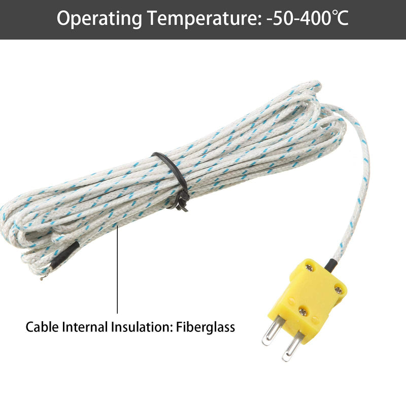 10 Pieces 3 Meters K Type Mini-Connector Thermocouple Temperature Probe Sensor K Type Thermocouple Wire Temperature Sensing Line Measure Range -50 to 400 Celsius, Compatible with TM902C/ TES1310 10