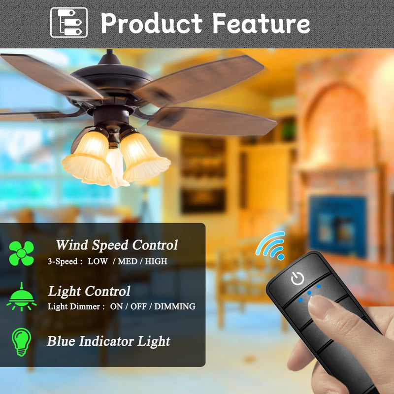 Universal Ceiling Fan Remote Control Kit,Hampton Bay Fan Remote Kit Replacement for Hunter,Harbor Breeze, Home Decorators,3-Speed, Light Dimming,Time Delay, KUJCE10320/TR222A,2AAZPHD3/HD3,98130 Universal Remote Kit
