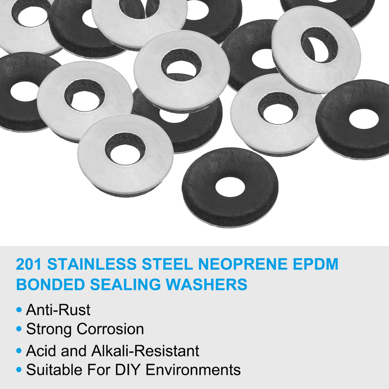 PATIKIL 7/32"x5/8" EPDM Bonded Sealing Washers, 100 Pieces 201 Stainless Steel Bonded Sealing Neoprene Rubber Washers Gasket for Marine Bolt Supply (#12) 7/32"x5/8"