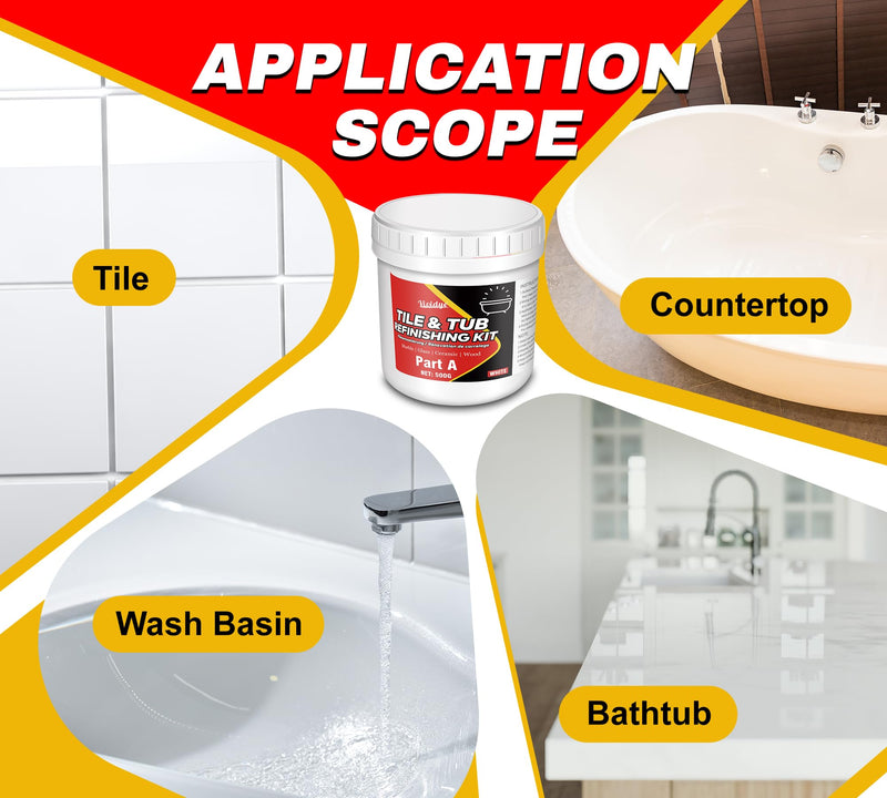 Tub and Tile Refinishing Kit, 17.6oz Tub Refinishing Kit with Complete Tools and Hardener, Tile Paint for Bathtub, Countertop, Sink, Floor, Wall, Kitchen, Gloss White, Waterproof ＆ Voc Free