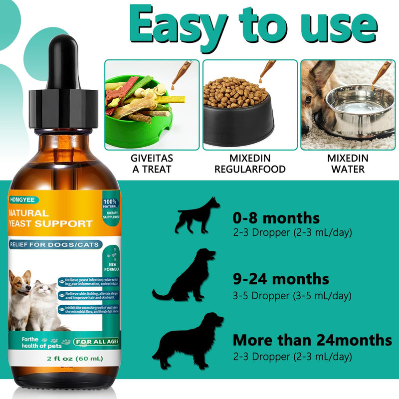 [2-Pack] Natural Yeast Drops for Cats & Dogs - Ear Care Support for Pets Relieves Ear Itching - Reduces Inflammatory Irritation - Soothes Skin Allergies & Itchiness Herbal Drops Supplement