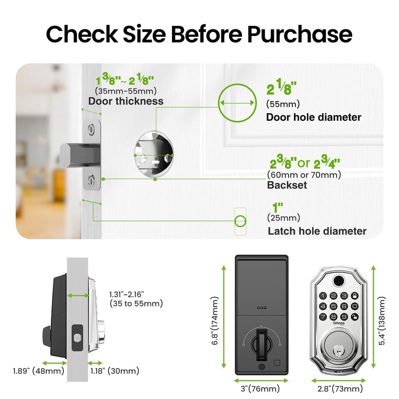 GHome Smart Door Lock KD30, Fingerprint Smart Deadbolt for Front Door, 5 in 1 Keyless Entry Door Lock, App Control, Auto Lock, 0.3s Unlock, Easy Install, for Home/Apartment/Office Smart Deadbolt Lock-Silver