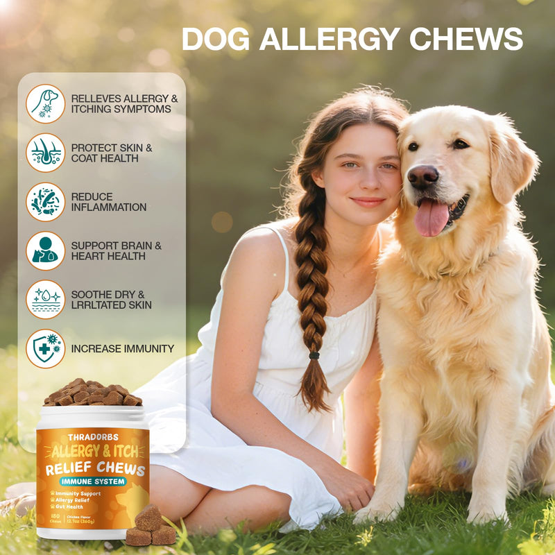 Dog Allergy Relief Chews, Strawberry,180 Count, Itch Relief Supplement for Dogs