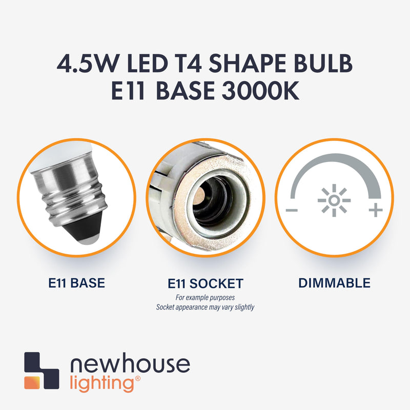 Newhouse Lighting 4.5w LED T4 Bulb E11 Base 3000k (4-Pack) 4.5 Watts