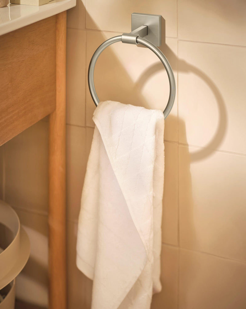 Moen Triva Brushed Nickel Contemporary Wall Mount Bathroom Hand Towel Ring, BP1885BN