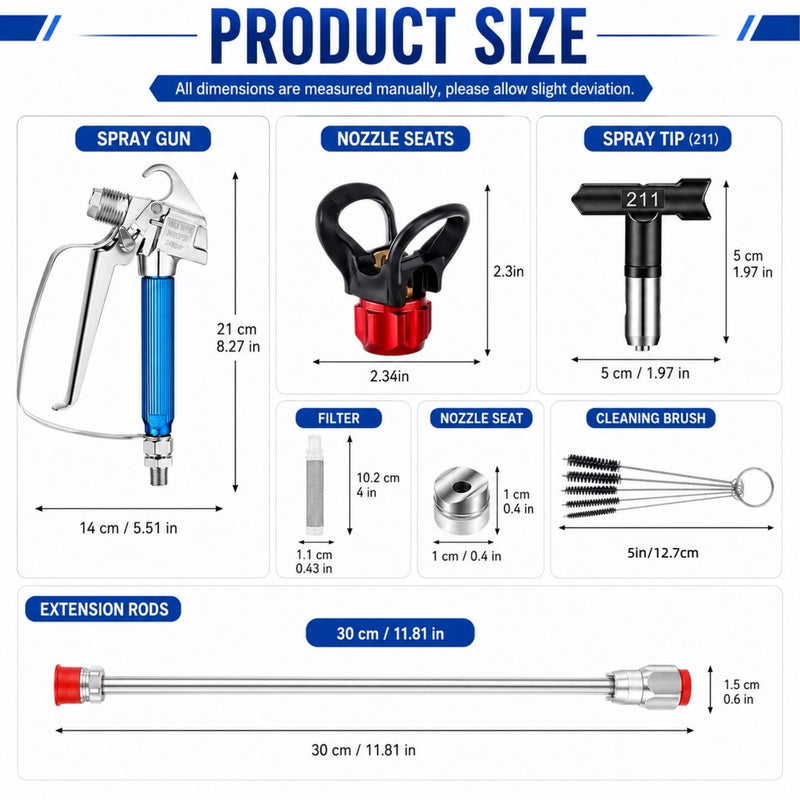 Airless Paint Spray Gun Kit, 3600 PSI, Tips, Extension Wand, Swivel Joint