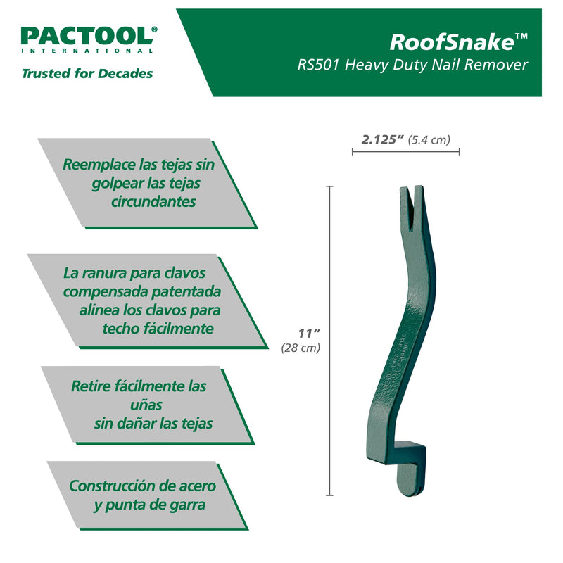 PacTool RS501 Roof Snake Tool - Shingle Pry Bar - Heavy Duty Nail Remover Tool - Roof Shingle Remover - Professional Roofing Tools Nail Pullers
