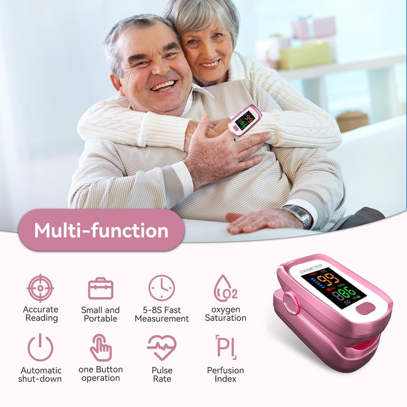 Blood oxygen meter finger, Oxygen meter finger pulse oximeter, Pulse oximeter for kids and Adult, Oxymeter Pulse OX for Sports Aviation Use Pink1 PINK