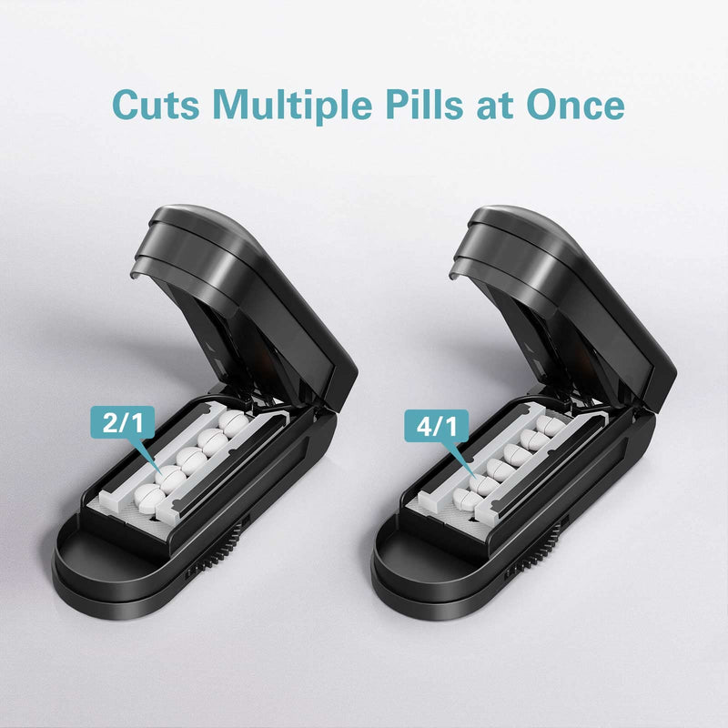 DEPAD Pill Cutter Splitter for Cutting Multiple Pills, Adjustable Pill Cutter Splitter for Small and Tiny Pills with Accurate Pill Alignment, Pill Cutter for Small or Large Pills with Sharp Safe Blade Black