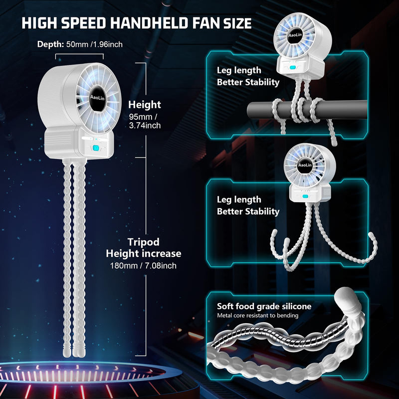 2 Pack Multifunctional Portable Stroller Fan 4 Speed 6600rpm High Speed Usb Rechargeable Personal Mini Handheld Fan Extended Tripod For Desktop Winding Kids Bed Treadmill Bike Golf Cart Outdoor Travel White-2p