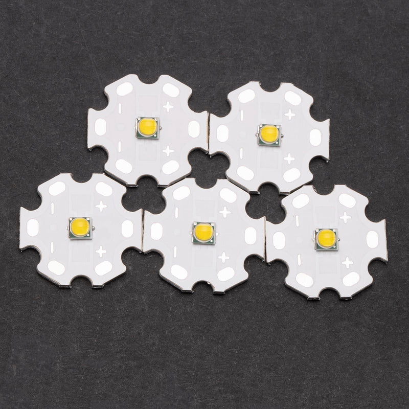 5Pcs 3W White 3535 SMD High Power LED Chip with Aluminum Plate 20mm Star PCB Base Heat Sink Led Chip Replacement(120deg,White 8000K-10000K,DC 3.0-3.4V,700mA) White8000-10000k