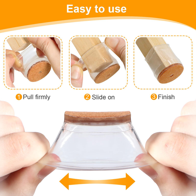 Ansible 36 Pack Chair Leg Floor Protectors for Hardwood Floors, Silicone Felt Covers Pads Caps, Protect Wood Furniture Feet Floors Noise Reduce and Scratch (Universal Large & Clear) Clear-36pcs Universal L