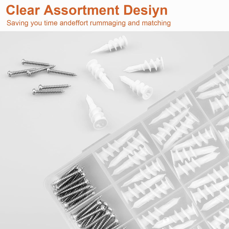 120pcs Self Drilling Drywall Anchors, Premium Drywall Anchors, Drywall Anchors and Screws Kit, 70lb Hanging and Mounting, 60 Self-Tapping/Threaded Plastic Sheetrock Anchors, 60#8x1-1/4 Screws 1