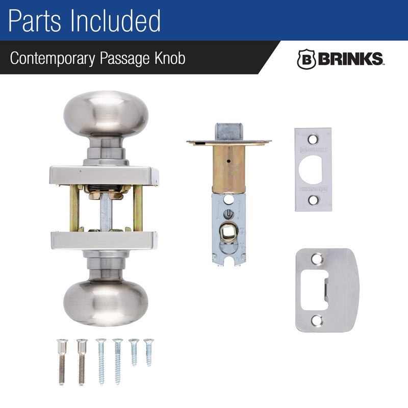 BRINKS Contemporary Passage Ball Door Knob, Modern Lock Set, Interior Door Knobs for Sleek Home Decor - Satin Nickel (Pack of 6) 1 Pack