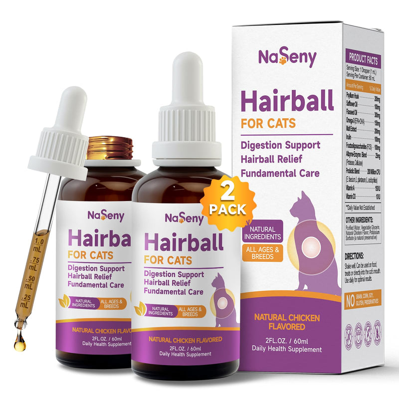 Cat Hairball Remedy - 2 Pack Hairball Treatment for Cats - Digestive Support & Healthy Skin Coat, Furball Control with Psyllium Husk, Flaxseed, Omega-3, Enzyme, Vitamin - Chicken Flavor