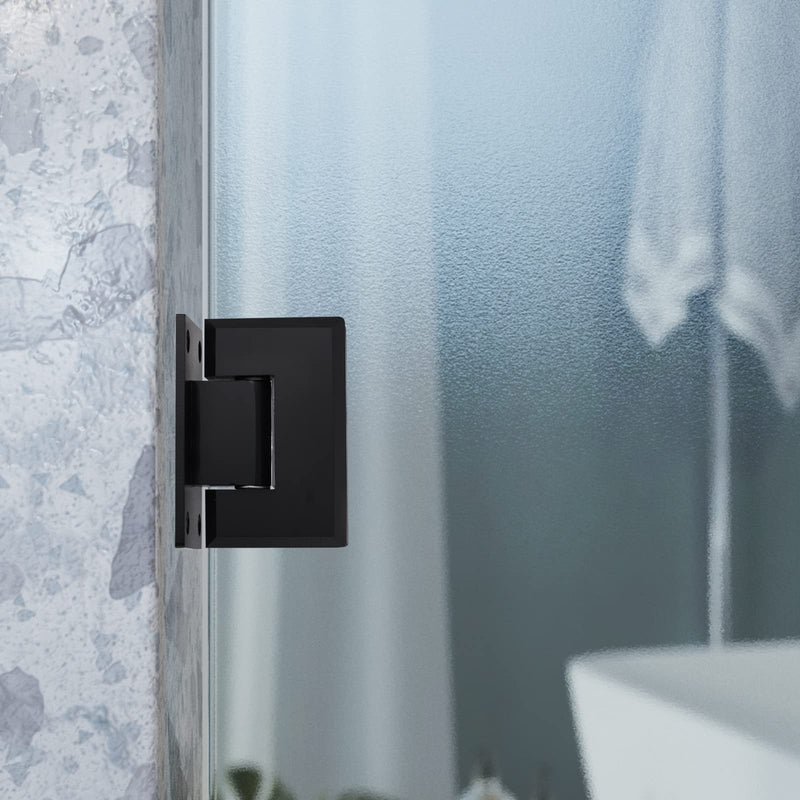 Ranbo 90 Degree Shower Glass Door Hinge, Matte Black, 1 Pack | solid 5mm-thick 304 stainless steel, wall to glass mount, for 5/16"-1/2" (8mm-12mm) thick frameless doors, beveled edge 90-degree glass-to-wall