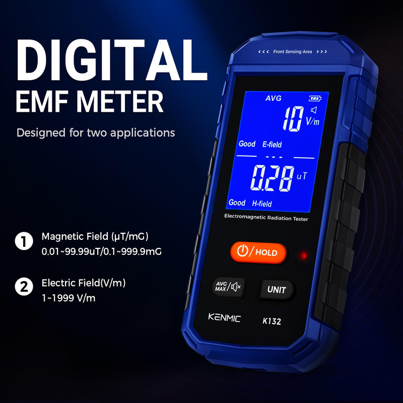 Rechargeable EMF Meter, Handheld Electromagnetic Field Detector with Digital LCD, Suitable for Home and Outdoors EMF Inspections, and Ghost Hunting - Blue