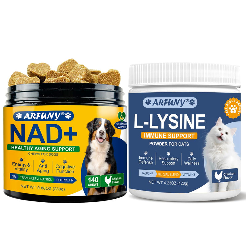 NAD+ Soft Chews for Dogs & L-Lysine for Cats - for Dogs Energy & Vitality, Anti-Aging, Cognitive Function - for Cat Support Immune System, Respiratory, Eye Health