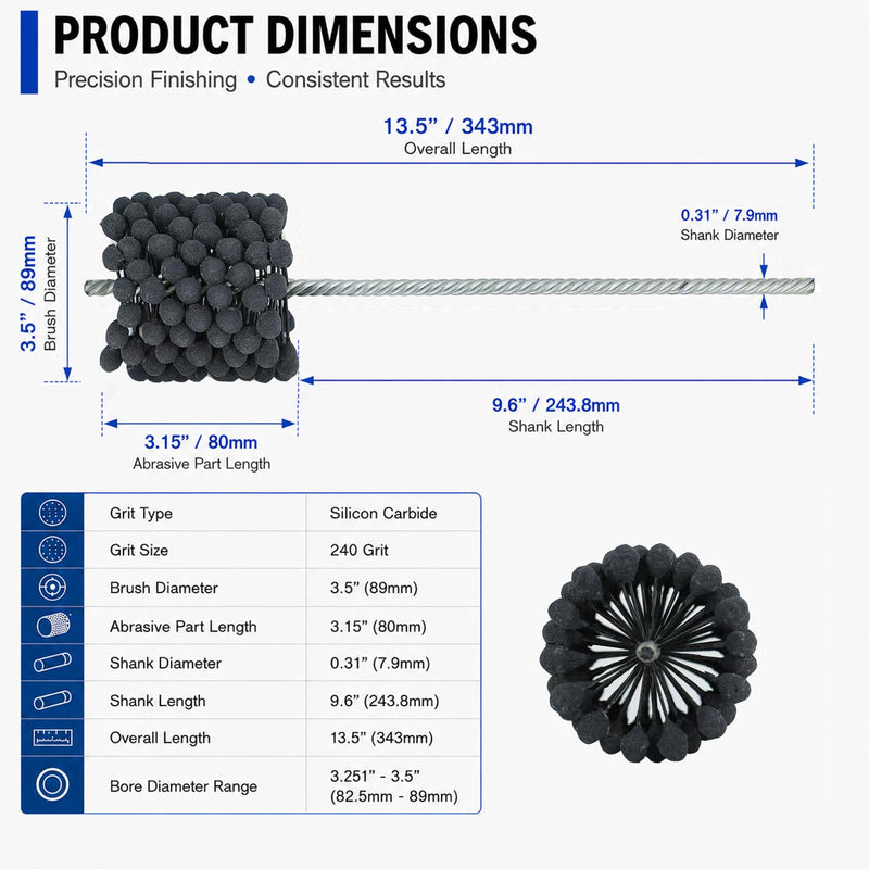 3-1/2" Cylinder Hone Tool, 240 Grit Flexible Ball Hone | Silicon Carbide Cylinder Honing Tool for Bore 3.251"-3.5", Cast Iron, Mild Steel & Stainless Steel Cylinder Applications 3.5 Inches 240.0