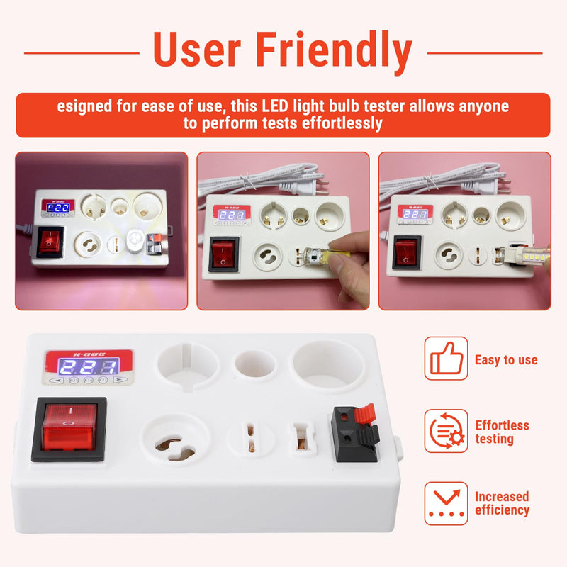 LED Bulb Power Tester, 60-300V Adaptive Voltage LED Strip Lamp Beads Light Source Testing Tool B22 E14 E27 GU10 G4 to G12 G9
