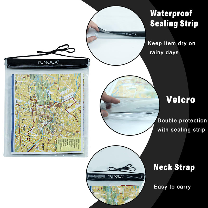 YUMQUA Waterproof Bags Large Size 3 Pack, Clear Watertight Pouch Holder for Document Map Camera Mobile Phone Car Key, fits Kayaking Boating Hiking Water Sports Black