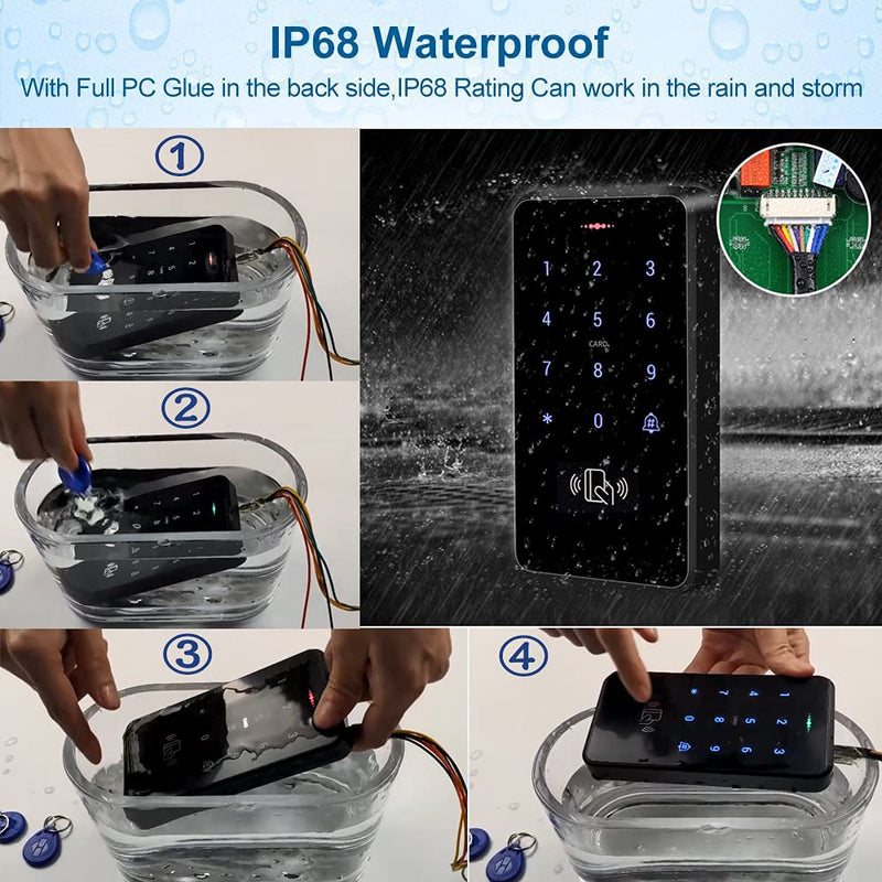 JASAG Complete Access Control Set, 125KHz Fully Waterproof RFID Keypad(3000 Users Capacity) + 180KG/380lbs Magnetic Door Lock + DC12V 3A Power Supply + Release Button and 10PCS Key Cards, Outdoor