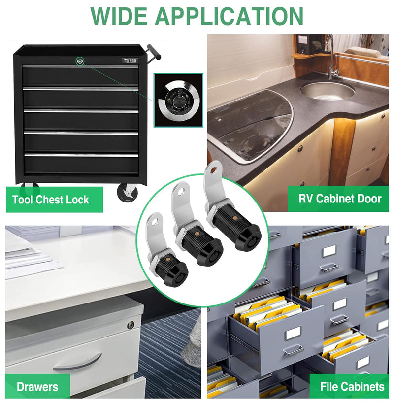 5 Pack Cabinet Lock with Keys, 7/8" RV Storage Locks Keyed Alike, RV Locks for Storage Door, Camper Cabinet Door Toolbox Lock Mailbox RV Cam Locks with Manual (Black -5 Pack, 7/8 Inch) Black - 5 Pack