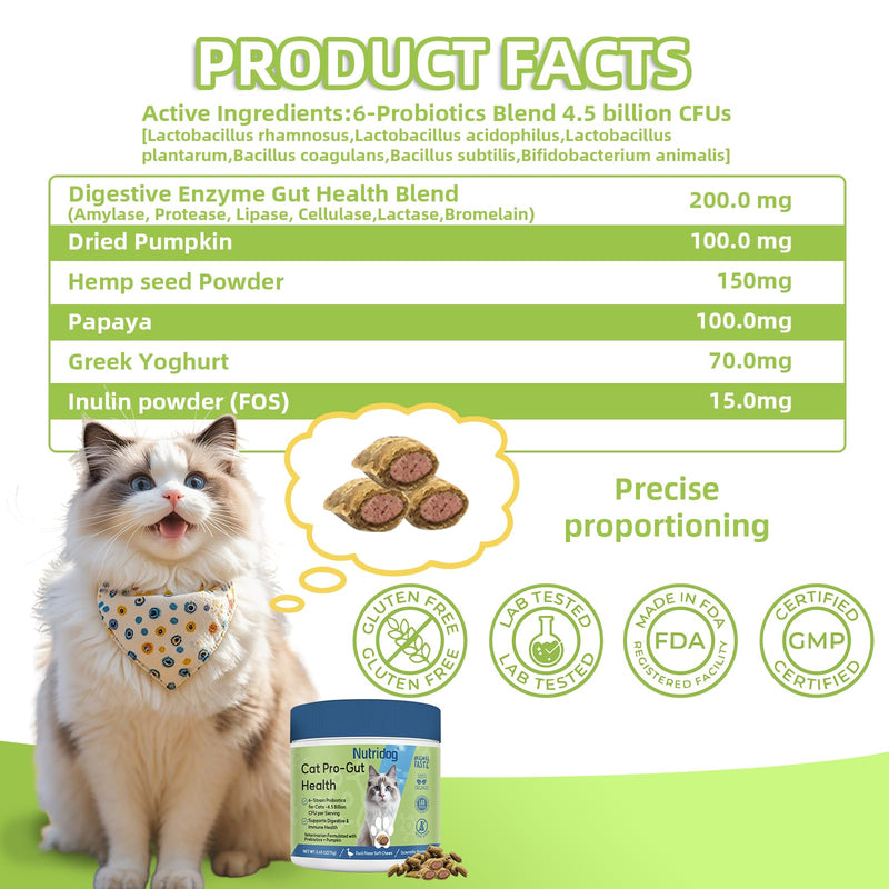 Cat Probiotic for Digestive & Gut Health - 150 Dual Texture Crunchy & Creamy Bites - Relief for Constipation, Diarrhea & Sensitive Stomach with Prebiotics & Taurine - Duck Flavor 150 Count