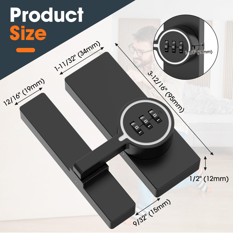Password 180 Degree Barn Door Latch, Keyless Adhesive Flip Latch, Sliding Door Latch with 3-Digit Combination, Cabinet Lock with Glue and Screws for Gate,Shed, Bedroom, Closet (2, Luminous Black)