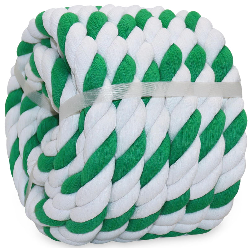 Green and White Cotton Rope 1 Inch x 25 Feet Natural Twisted Cotton Rope 3 Strand Tug of War Rope for Swing,Garden, Home Decor,Indoor&Outdoor Sports,St. Patrick’s Day 1 in x 25 ft Green White