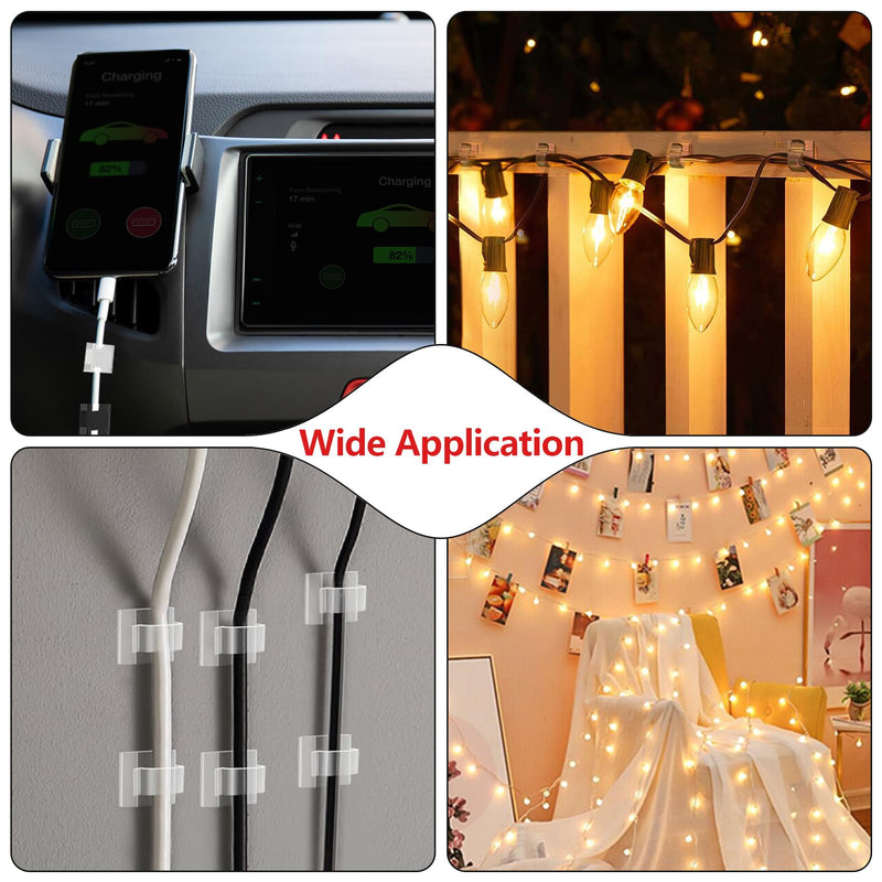 100PCS Cable Clips, Adhesive Wire Clips Organizer Cord Clips Management, Cable Staples Outdoor Strong for Wall, Desk, Christmas Lights, String Lights, Fairy Lights, Clear Glossy, Small