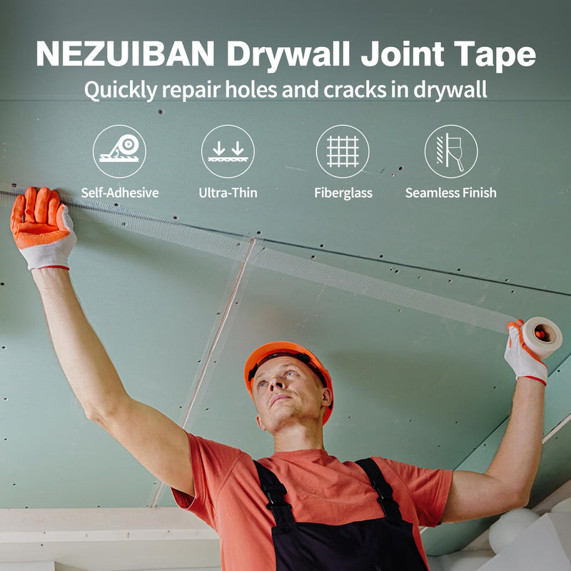 NEZUIBAN Drywall Joint Tape, Fiberglass Mesh Tape for Drywall Repair,1.97“×150 Ft Self-Adhesive Drywall Mesh Tape for Sheetrock Crack Repair 1 pcs (1.97in×150feet)