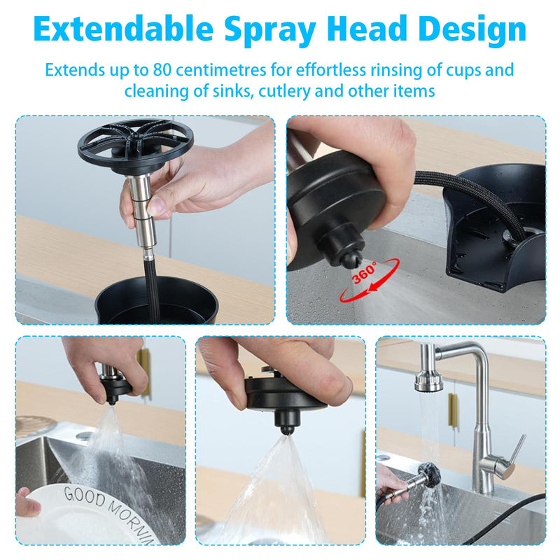 Petyoung Glass Rinser for Kitchen Sink, 360 Degree Rotating Glass Rinser with Pull Out Spray Head, Kitchen Sink Bottle Washer, Faucet Glass Rinser Cup Washer Cleaner Attachment Accessory for Bar Sink