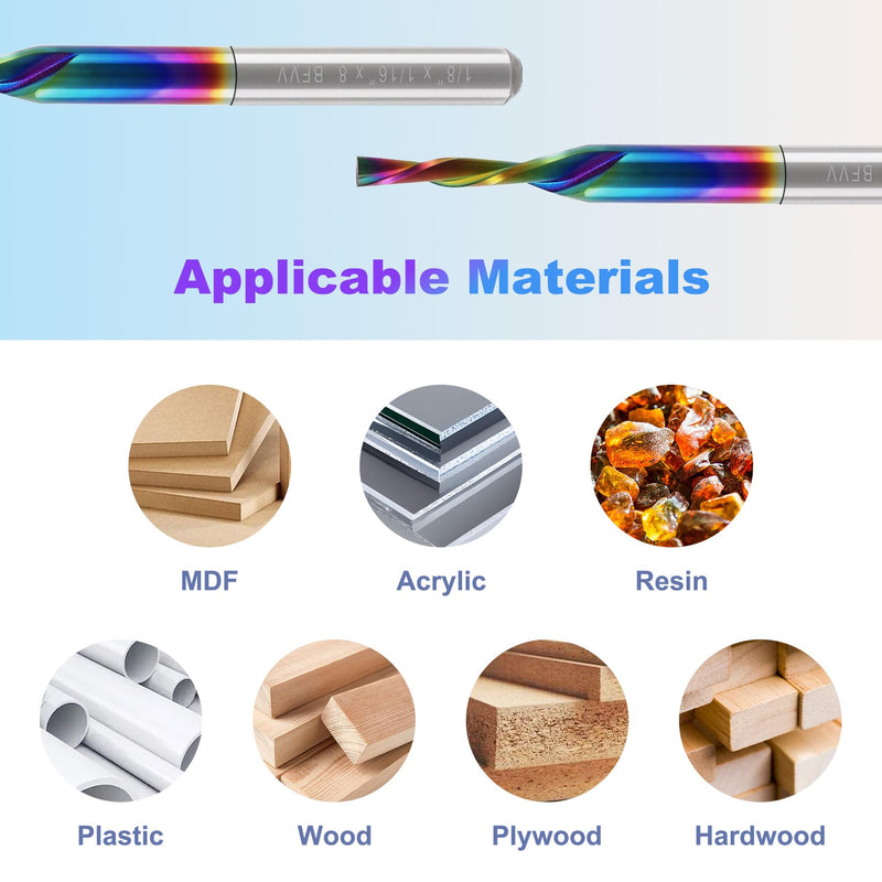 10 Pcs CNC Downcut Router Bits 1/8" Shank, 1/16" Cutting Dia. 2-Flute Flat Nose Carbide End Mill with DLC Coating, 1/2" CL, 1-1/2" OVL.Solid Carbide CNC Bit for Wood PVC MDF Hardwood Engraving 1/16"