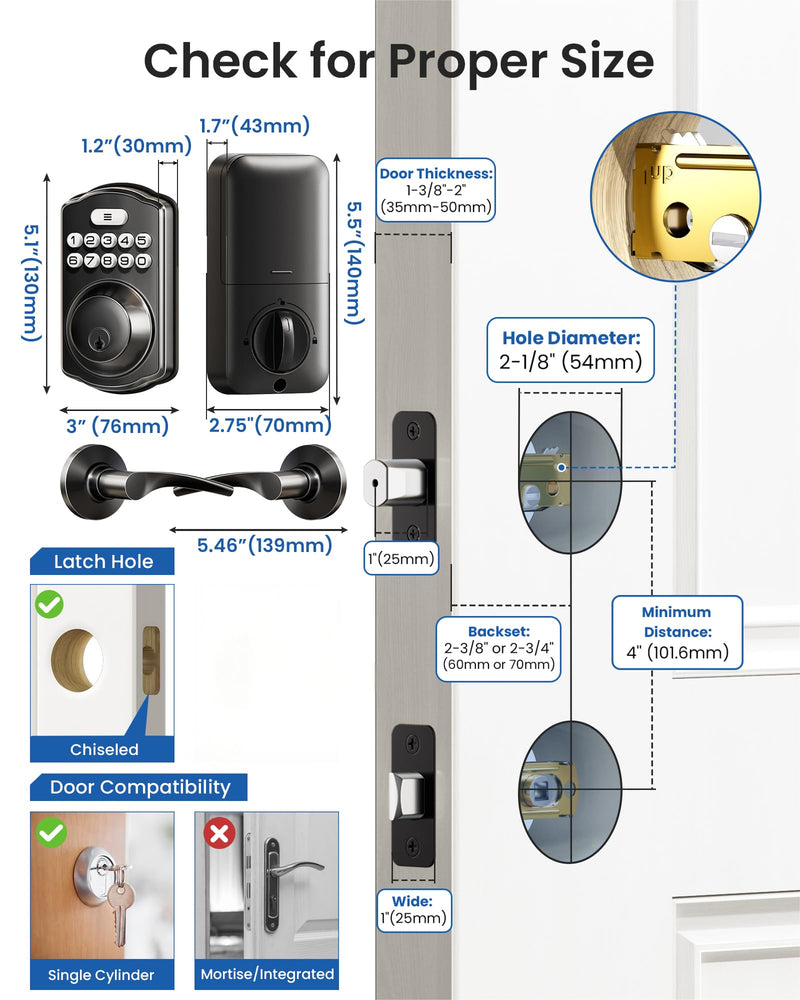 Veise Keyless Entry Door Lock with 2 Lever Handles - Electronic Keypad Deadbolt, Easy Installation Digital Smart Front Door Lock Set, Matte Black Door Lever