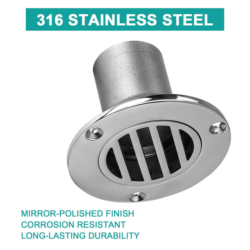 Boat Deck Floor Drain, 1-1/2 Inch Flush-Mount Marine Deck Drain, 316 Stainless Steel Drain Fitting with Screws
