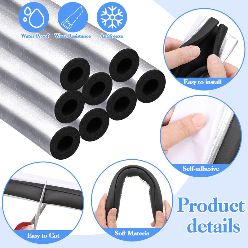 8 Pcs Pipe Insulation Foam Tube,Self Adhesive Pipe Wrap Foam Tube Antifreeze Heat Preservation for Winter Outside Pipes, Irrigation Pipe, Spigot, Water Heater Pipes (1.3 Ft x 0.6 in) 8 Pcs