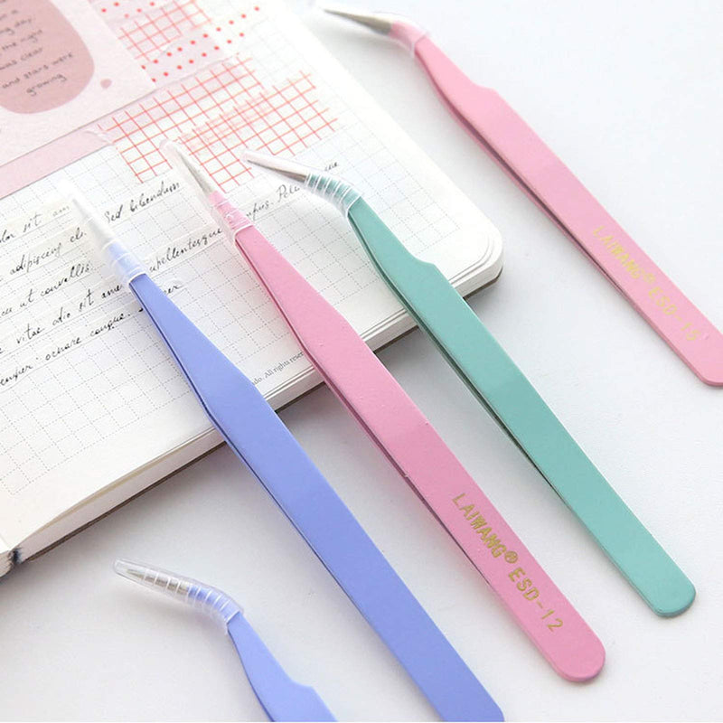 4PCS Precision Tweezers Set, Diamond painting tools,Upgraded Anti-Static Stainless Steel Curved of Tweezers, for Diamond painting, Electronics, Laboratory Work, Jewelry-Making, Craft, Soldering, etc Purple
