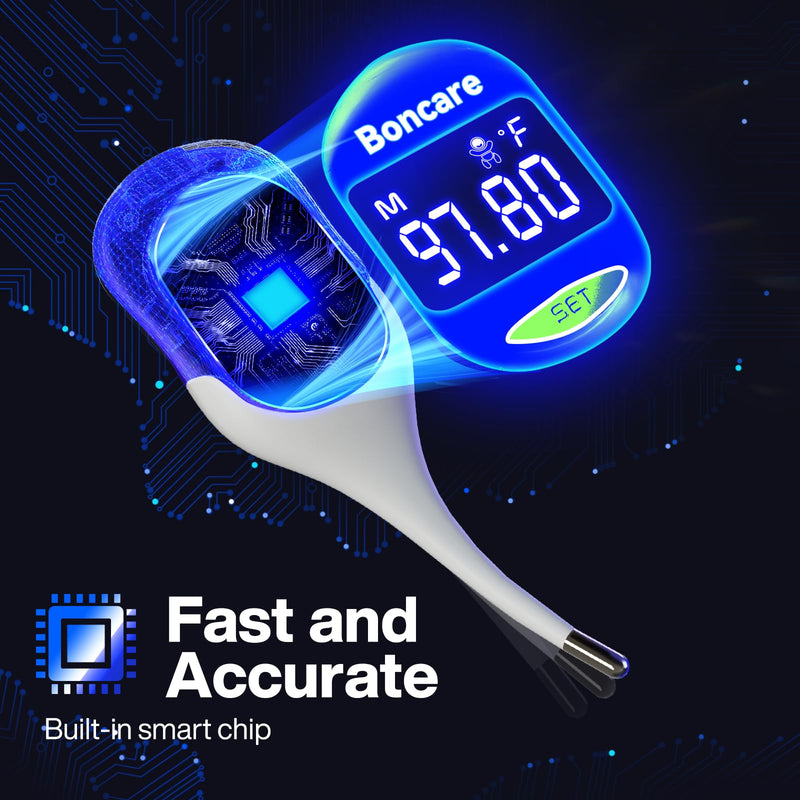Boncare 9 Seconds Digital Basal Thermometer for Adults and Kids - Accurate Oral Thermometer with Fever Alarm, Rectal Thermometer for Baby with Large Display (Light Green) Light Green
