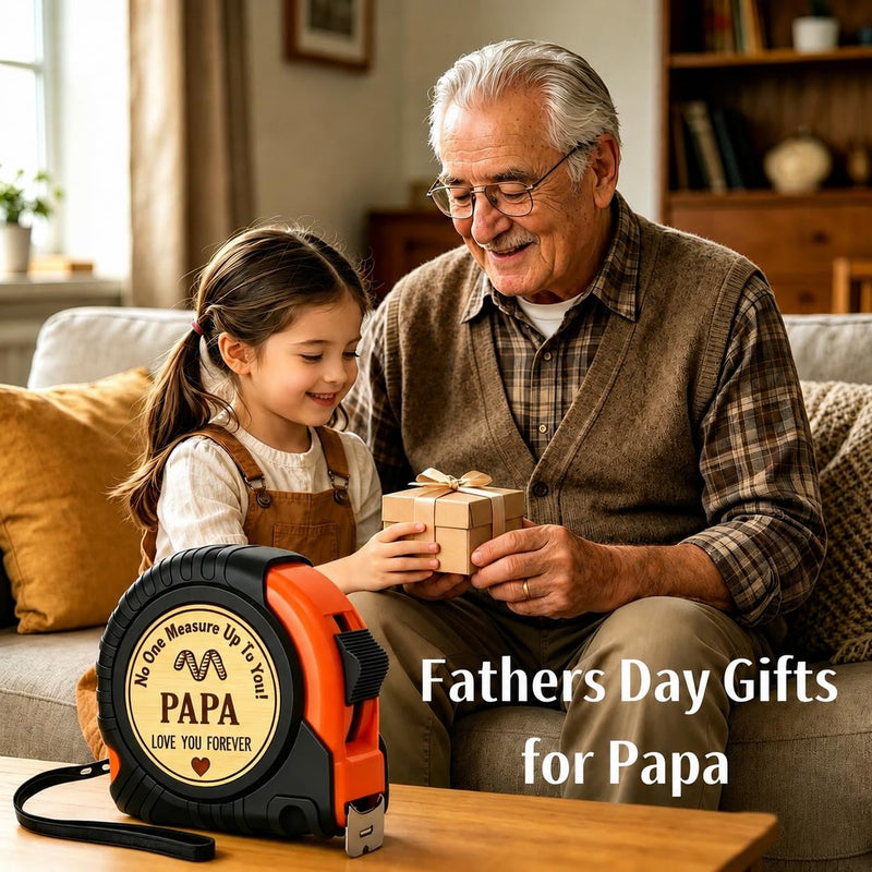 Papa Grandpa Gifts for Fathers Day Tape Measure 25 FT, Father's Day Birthday Gift for Grandpa from Granddaughter Grandson, Best Grandpa Grandfather Presents Useful Stuff, Engraved Measure Tape Tools