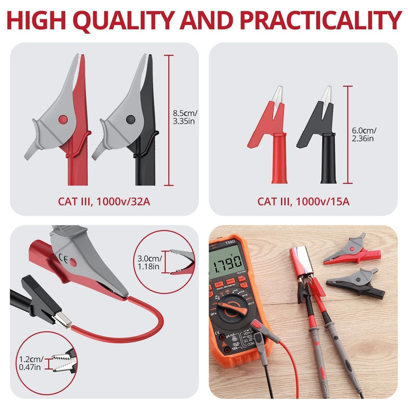 BINTA 25-Piece Silicone Multimeter Leads Kit CAT Ⅲ 1000V 20A with Replaceable Test Probes 4PCS Large/Medium Alligator Clips Tweezer, Professional Leads Kit for Industrial Car Home Electrical Testing 25PCS